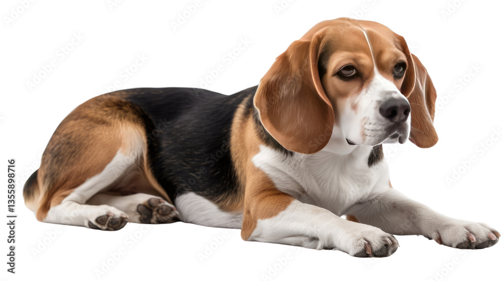 The Beagle's Pose: Captivating moment of a handsome Beagle, captured in stunning detail, lounging with a sense of relaxed contentment The Beagle's Pose: Captivating moment of a handsome Beagle, captured in stunning detail, lounging with a sense of relaxed contentment