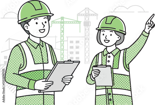 Two architects collaborating on a project in a cartoon-style illustration