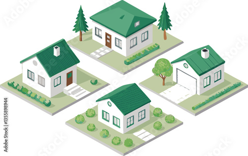 Isometric vector illustration of a city with houses and buildings