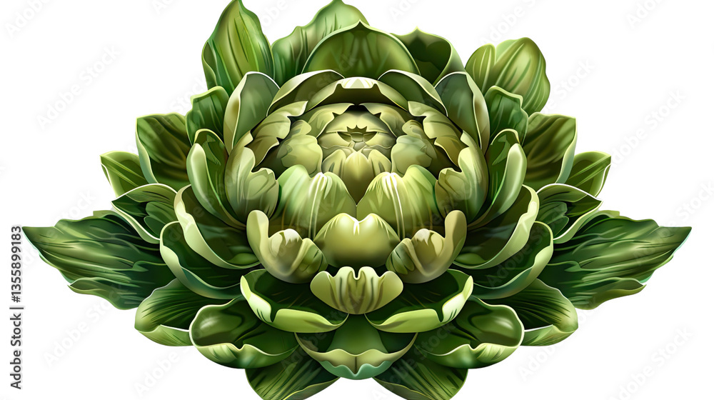 Fototapeta premium Floral Artichoke: An artistically rendered artichoke, its intricate layers and vibrant hues capture the essence of natural beauty