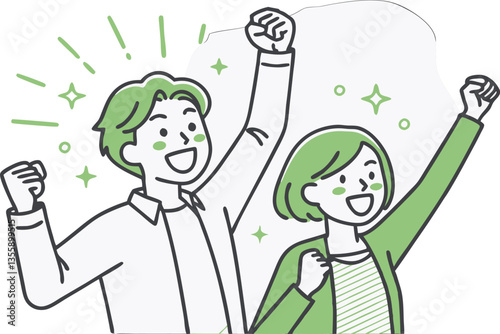 Cartoon illustration of a man and woman with a thumbs up along with a boy and a girl, depicting a happy family and couple in a comic-style drawing