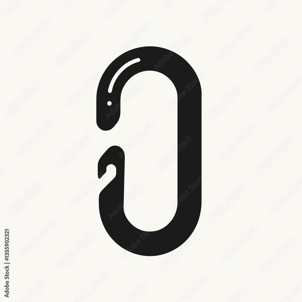 very simple flat and minimalist Carabiner silhouette in black on a white background very simple flat and minimalist Carabiner silhouette in black on a white background