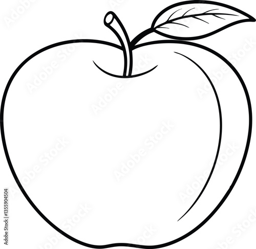 Apple outline coloring book page, Apple line art vector drawing illustration