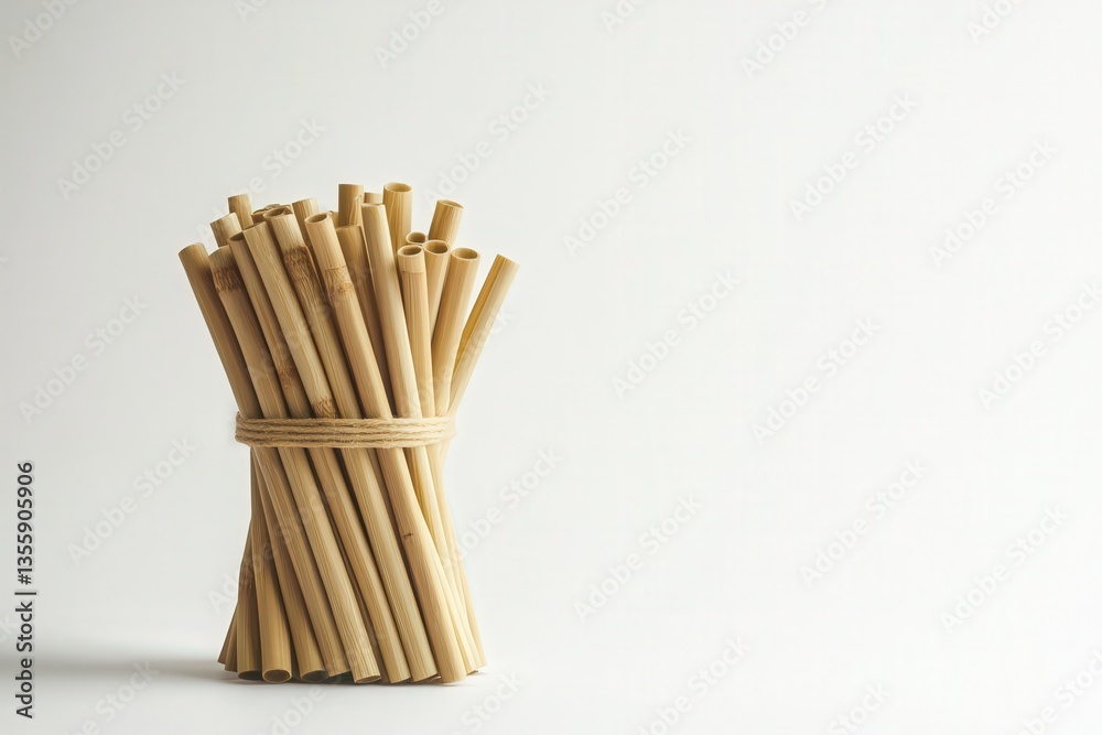 Bundle of eco-friendly bamboo straws tied with rope. Bundle of eco-friendly bamboo straws tied with rope.