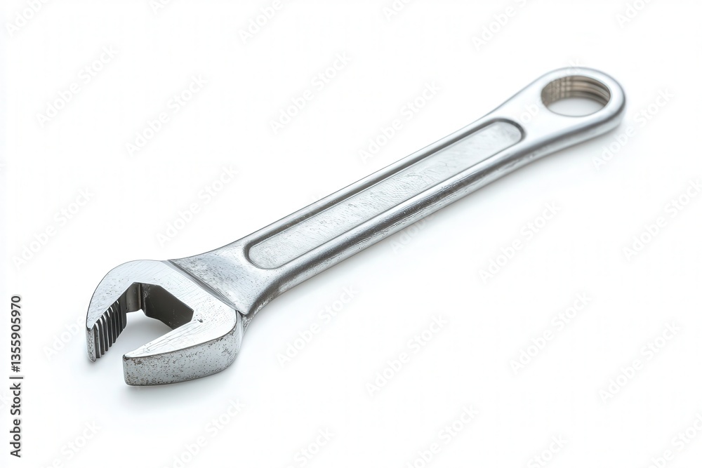 Close-up of a shiny adjustable wrench on white background. Close-up of a shiny adjustable wrench on white background.