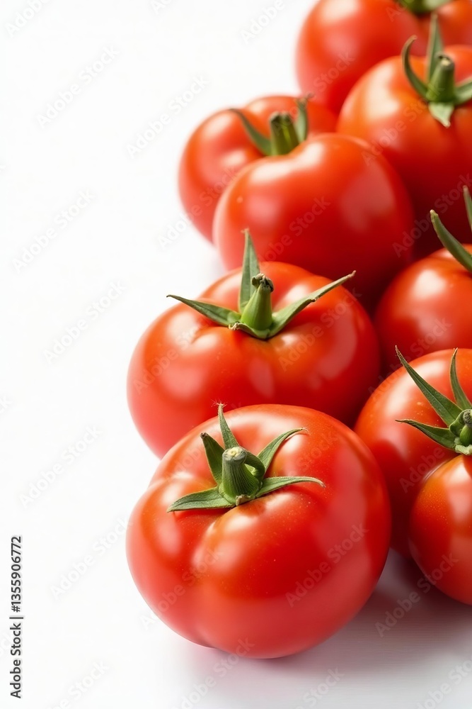 Vibrant red tomatoes on bright white backdrop, nutritious, harvest, juicy Vibrant red tomatoes on bright white backdrop, nutritious, harvest, juicy