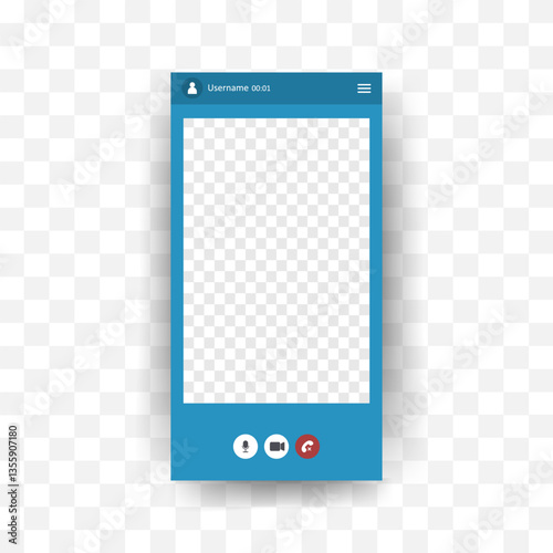 Videocall Interface. Online video chat template with user icon. Virtual meeting screen. Web conference app layout. Flat Vector illustration.