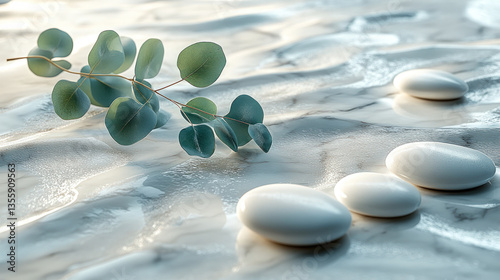 Zen Spa Stones and Eucalyptus on Marble Background Wallpaper
