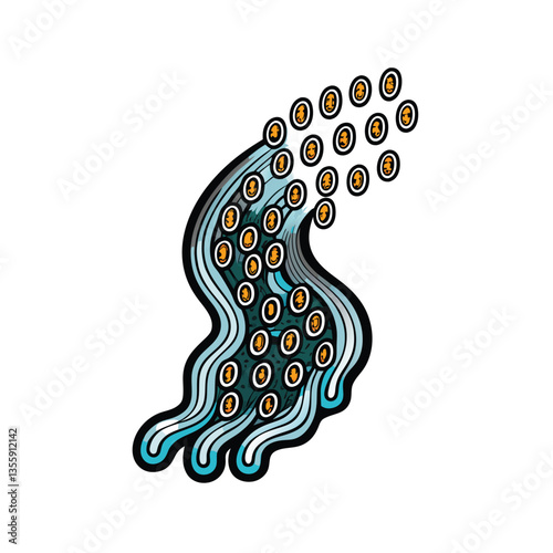 Generate a vibrant, abstract image depicting a flowing stream of binary code and diverse data symbols, showcasing dynamic movement and energy.