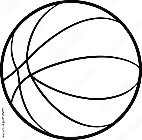 Basketball ball outline coloring book page, basketball line art vector drawing illustration