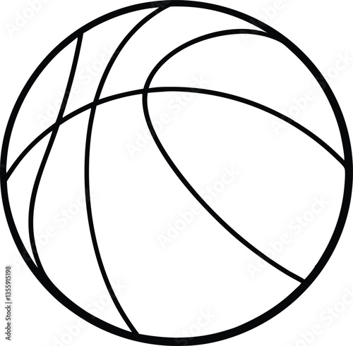 Basketball ball outline coloring book page, basketball line art vector drawing illustration