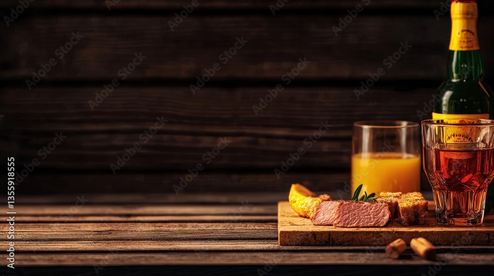 Obraz premium Elegant presentation of a bottle of wine and a glass filled with rich red wine on a table