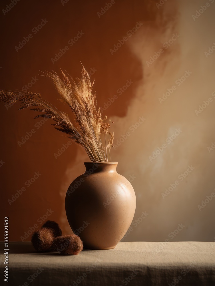 Earthy vase with dried grasses