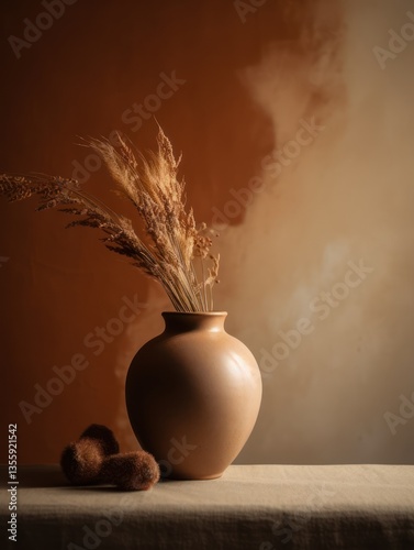 Obraz na płótnie Earthy vase with dried grasses w salonie