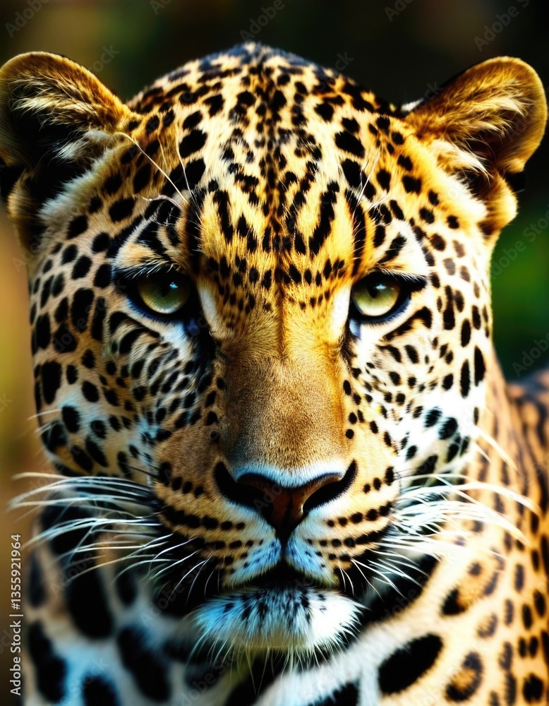 Naklejka premium Majestic leopard face closeup in natural habitat