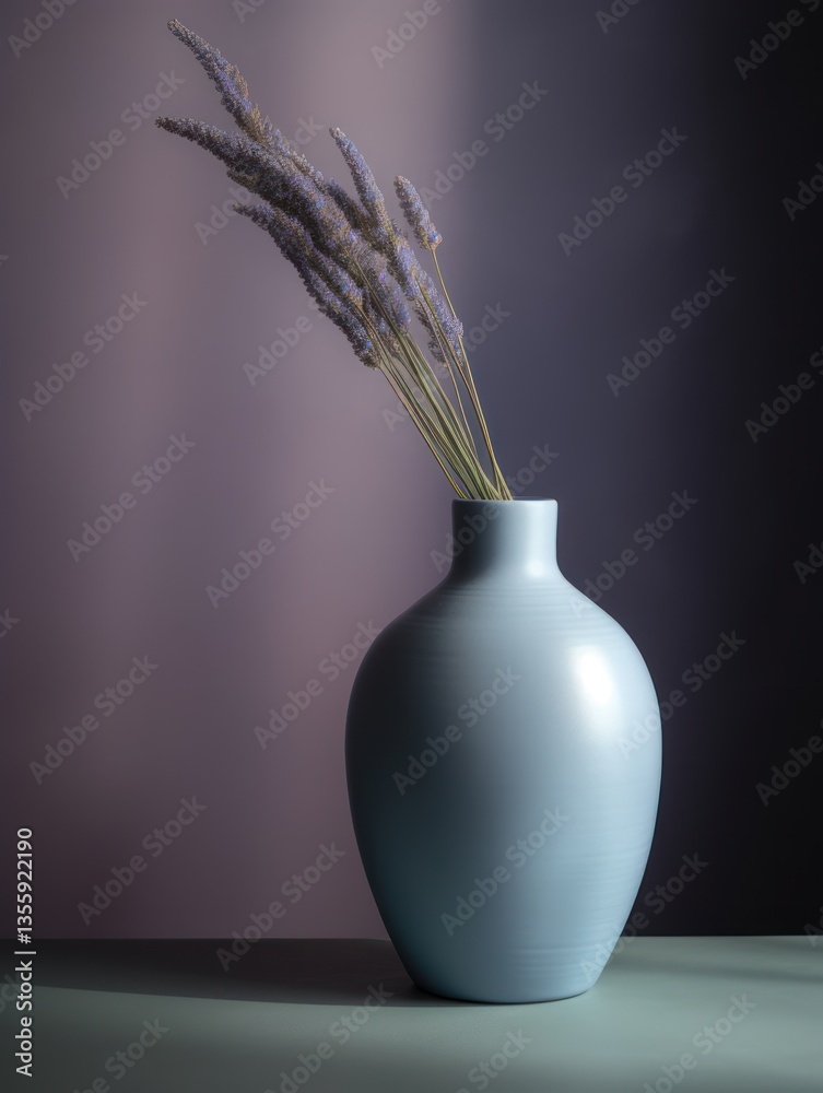 Light Blue Vase with Dried Lavender