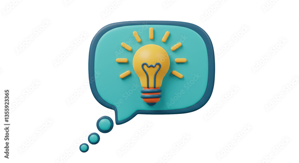 Isolated Light Bulb in Speech Bubble 3D Render for New Ideas