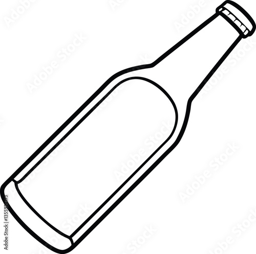 Beer bottle outline coloring book page, Beer bottle line art vector drawing illustration