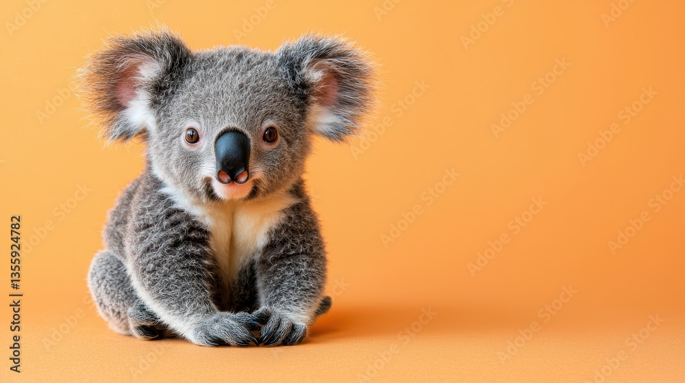 Obraz premium Adorable Koala Sitting on Orange Background with Cute Expression