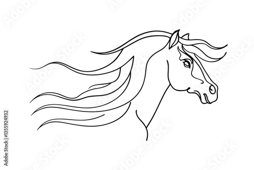 Black horse head vector illustration running in nature