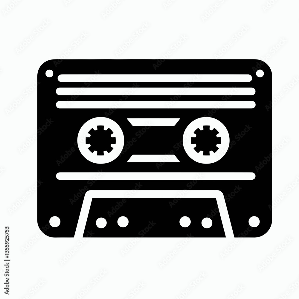 very simple flat and minimalist Cassette Tape silhouette in black on a white background very simple flat and minimalist Cassette Tape silhouette in black on a white background