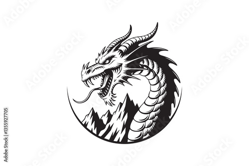 dragon mountain Black and White Vector
