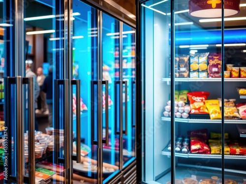 Modern Convenience Store Refrigerated Displays with Snacks and Prepared Foods