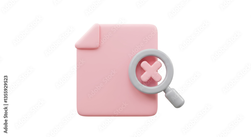 Isolated File with Magnifying Glass and Error Sign Isolated File with Magnifying Glass and Error Sign
