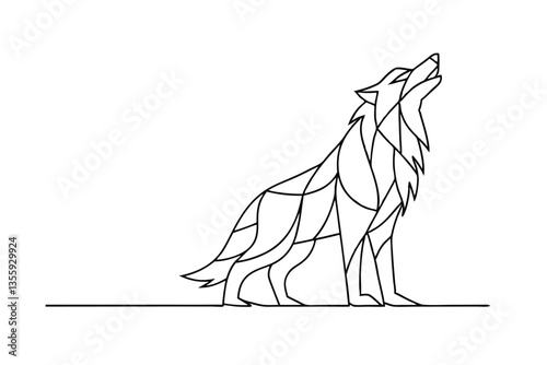 Geometric Line Art Wolf Howling Minimalist Wild Animal Design