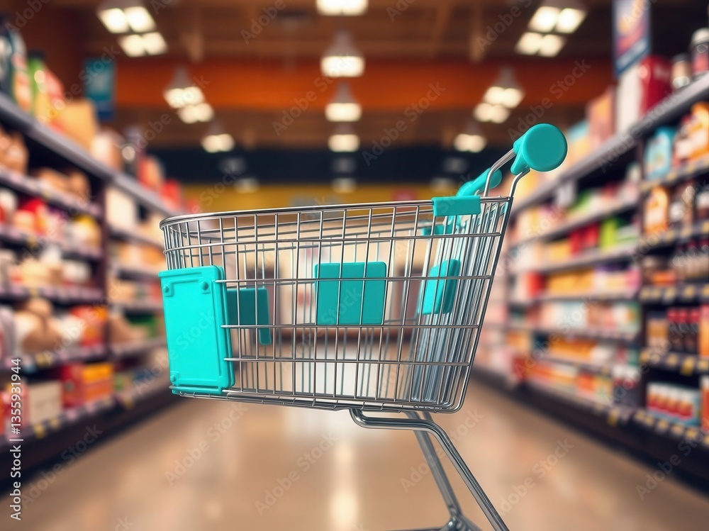 Empty Shopping Cart in Supermarket Empty Shopping Cart in Supermarket
