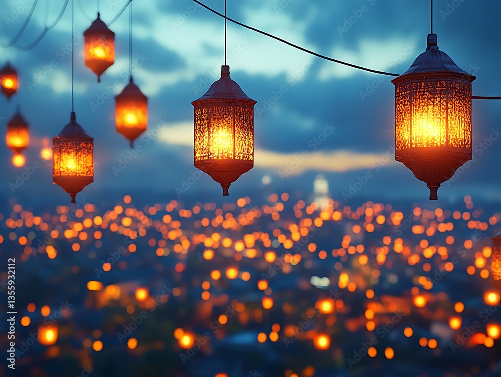 Obraz premium Hanging Lanterns City Sunset.