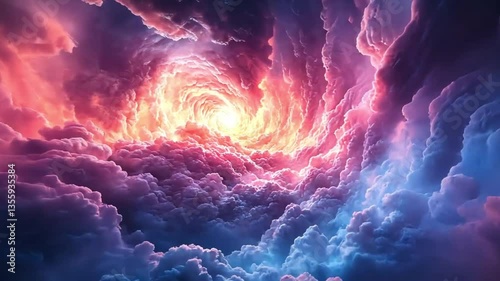 Colorful clouds swirling vortex, ethereal light, surreal sky, abstract art, background for spiritual themes