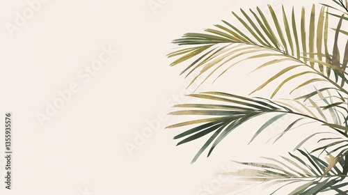 Palm leaves, beige background, minimal design, website header