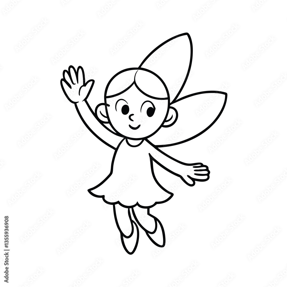 Fototapeta premium Little Fairy Line Art – Magical Forest Illustration, Fantasy Clipart Icon