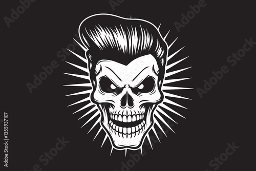 skull hairstyle Black and White Vector