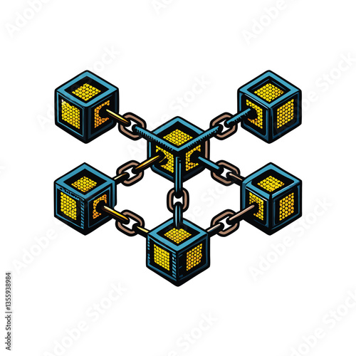 Generate a stylized image of interconnected blocks and chains forming a complex network, suggesting a system or infrastructure.  Symbolizes interconnectedness and strength.