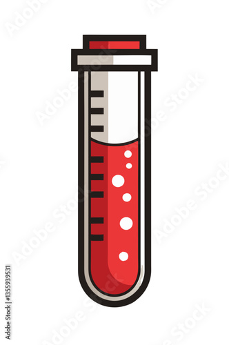 A test tube filled with blood, labeled for laboratory analysis, isolated on white background.
