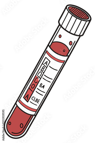 A test tube filled with blood, labeled for laboratory analysis, isolated on white background.
