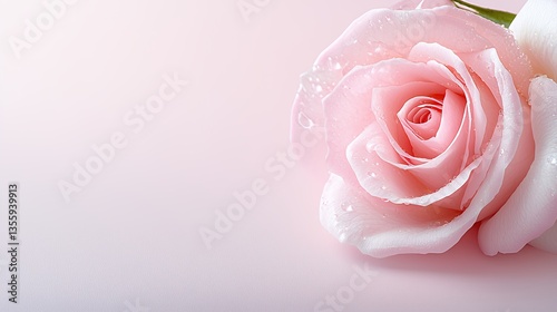 Pink Rose with Water Droplets on Soft Pink Background