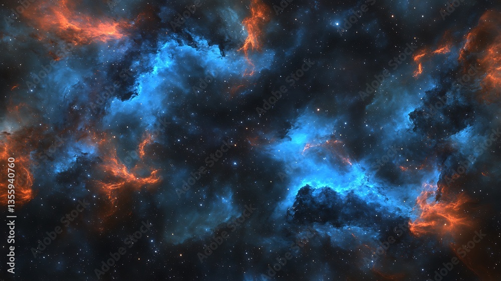Obraz premium Cosmic nebula with blue and orange hues.
