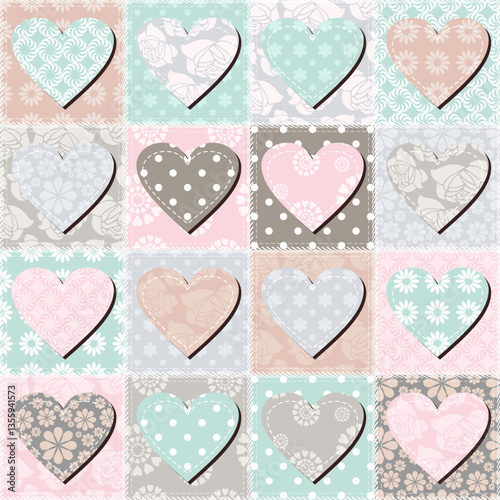 Patchwork print wallpaper background with different patterns quilting hobby craft handmade
