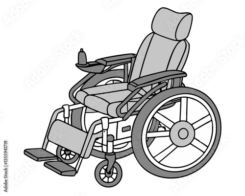 A modern wheelchair with ergonomic design, isolated on white background.
