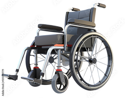 A modern wheelchair with ergonomic design, isolated on white background.
