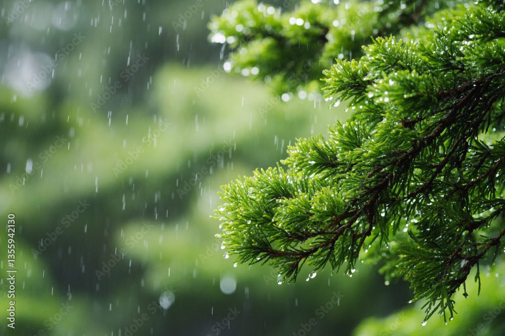 Obraz premium There is a branch with green leaves and water droplets on it