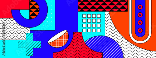 colorful geometric shapes composition in modern memphis art style vector illustration