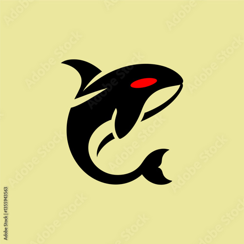 Fierce Orca Logo with Red Eye - Minimalist Tribal Design