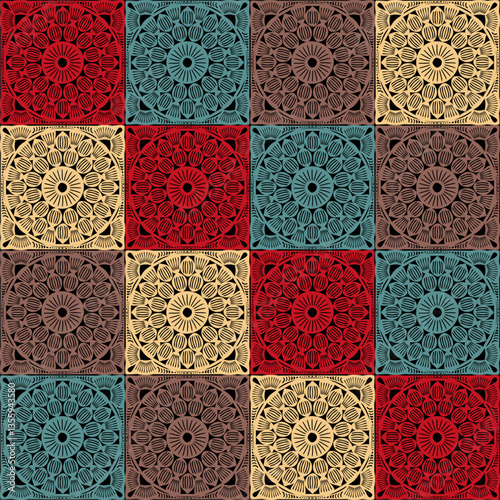 Pattern with crochet granny square wallpaper handmade decorative art design print	
