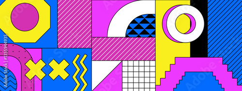 colorful abstract design with memphis geometric shapes and patterns vector illustration