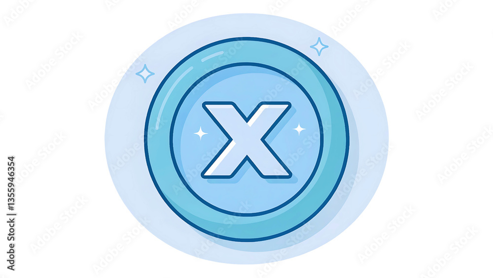 Blue Circular Badge with Letter X, Modern Minimalist Design Element Blue Circular Badge with Letter X, Modern Minimalist Design Element
