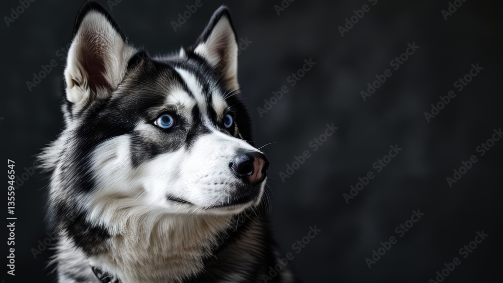 A striking portrait of a husky with piercing blue eyes. A striking portrait of a husky with piercing blue eyes.